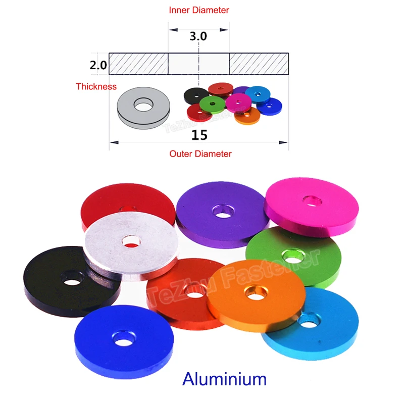 

5/10Pcs 3x15x2mm Aluminum Anodized Flat Ring Washer Metal Plain Gaskets Spacer DIN125 Fastener Hardware Accessories High Quality