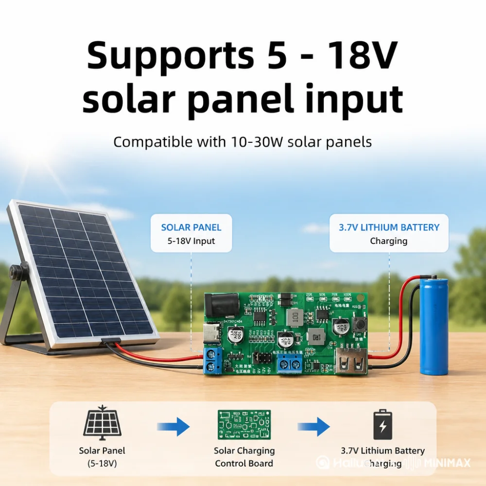 Фото MPPT 10-30W солнечная панель Зарядная контроллерная доска 12V 18V с 5V / 2.1A USB 3.7V 18650 литиевая батарея с светодиодным №1
