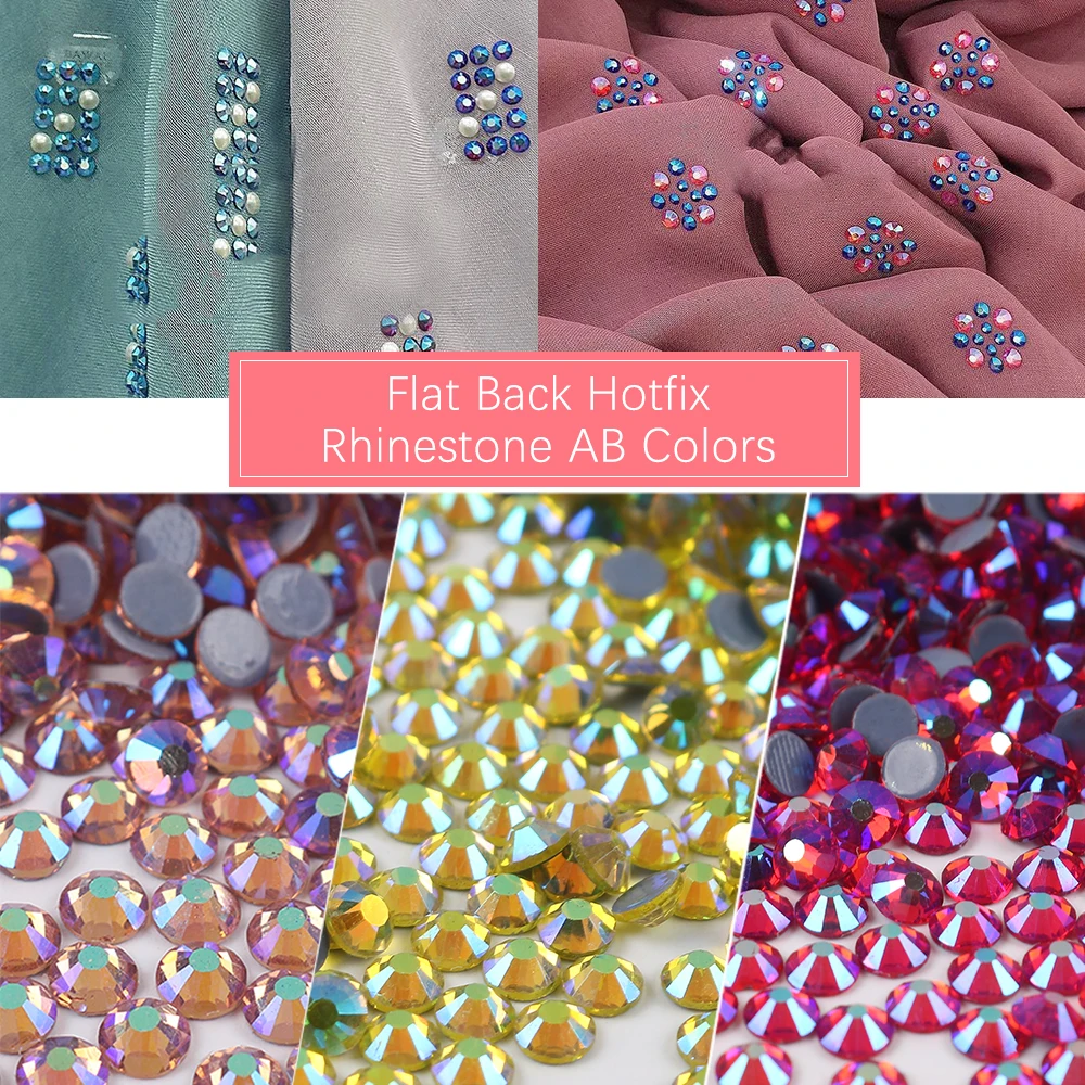 

Luxe Hotfix Rhinestone AB Color Effect Glass Strass Iron On Crystals Heat Press Rhine stones with Grey Glue for Garment Dress