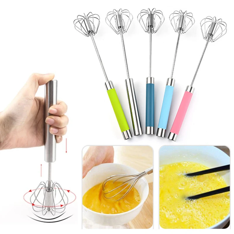 

Semi-automatic Stiring Egg Mixer 304 Stainless Steel Hand Egg Beater Kitchen Tools Self Turning Coffee Milk Frother Egg Tools