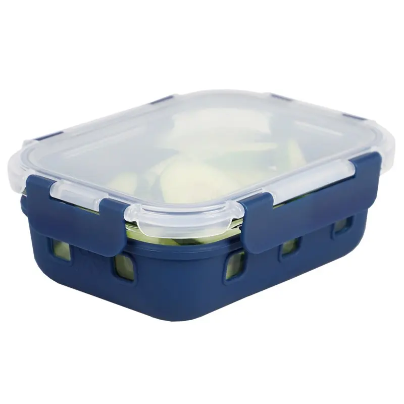 

Rectangle Medium 21 oz High Borosilicate Glass Food Storage Container with Plastic Lid, Indigo