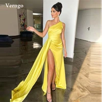 verngo bright yellow satin long prom dresses one shoulder side slit women evening gowns simple party dress event vestidos