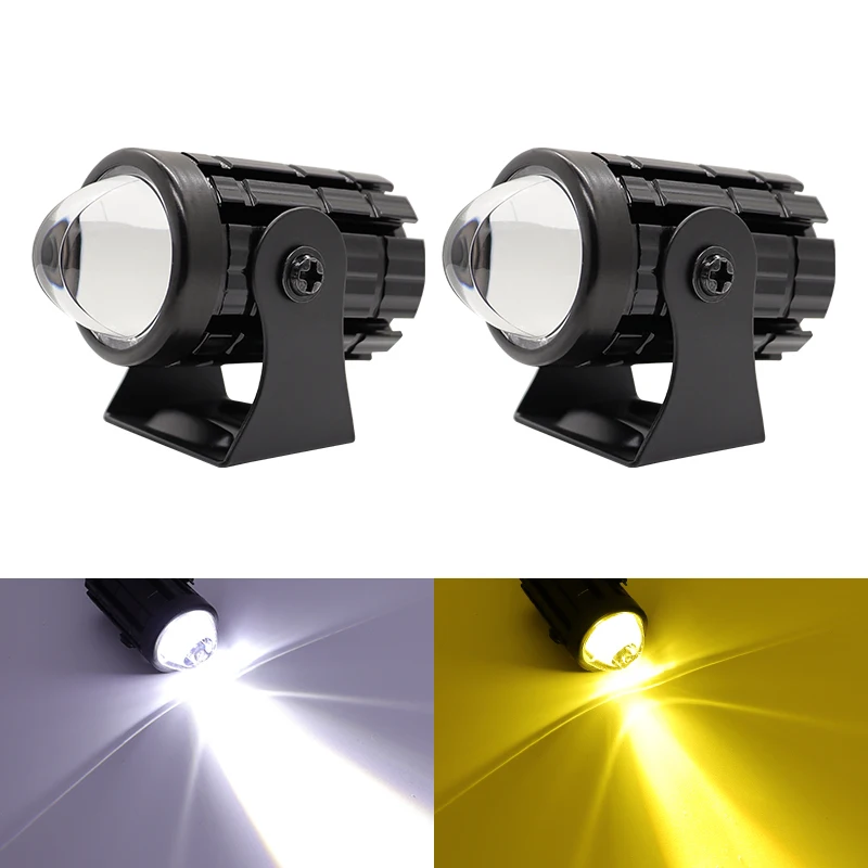 

Universal Motorcycle LED Headlight Projector Lens Dual Color ATV Scooter Driving Fog Light For Racer Auxiliary Spotlight Lamp