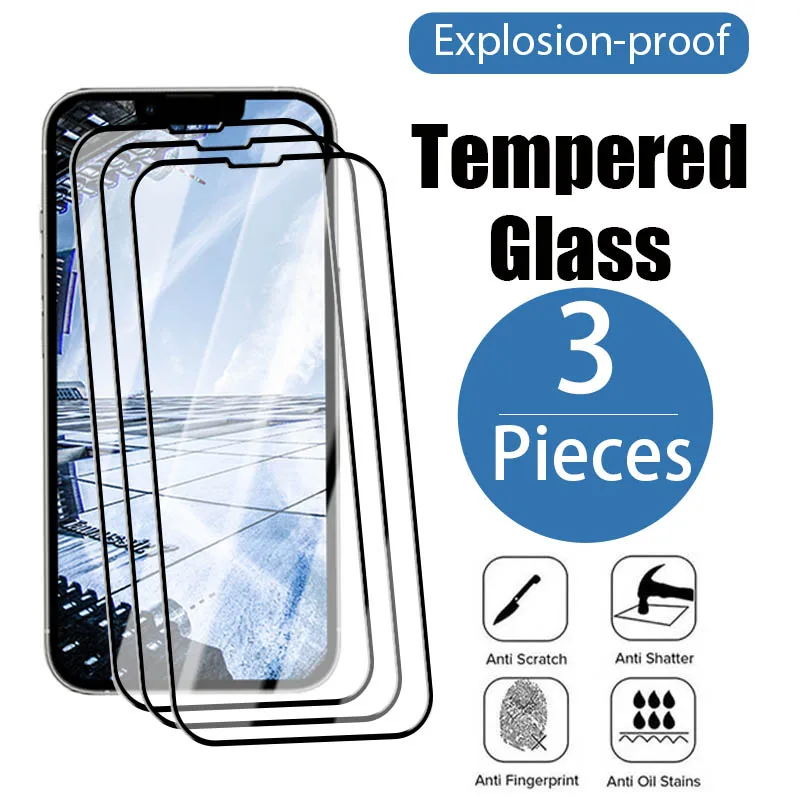 

Закаленное стекло с полным покрытием для iPhone 13, 12 Pro Max Mini, 3 шт., Защита экрана для iPhone 11 Pro, XS, XR, X, 8, 7, 6S Plus, стекло для телефона