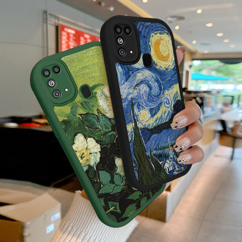 

Lambskin Leather Case for Samsung Galaxy M31 S11E S20 4G 5G FE Plus S21 FE Plus S22 Plus Ultra Cover Oil Painting Casing