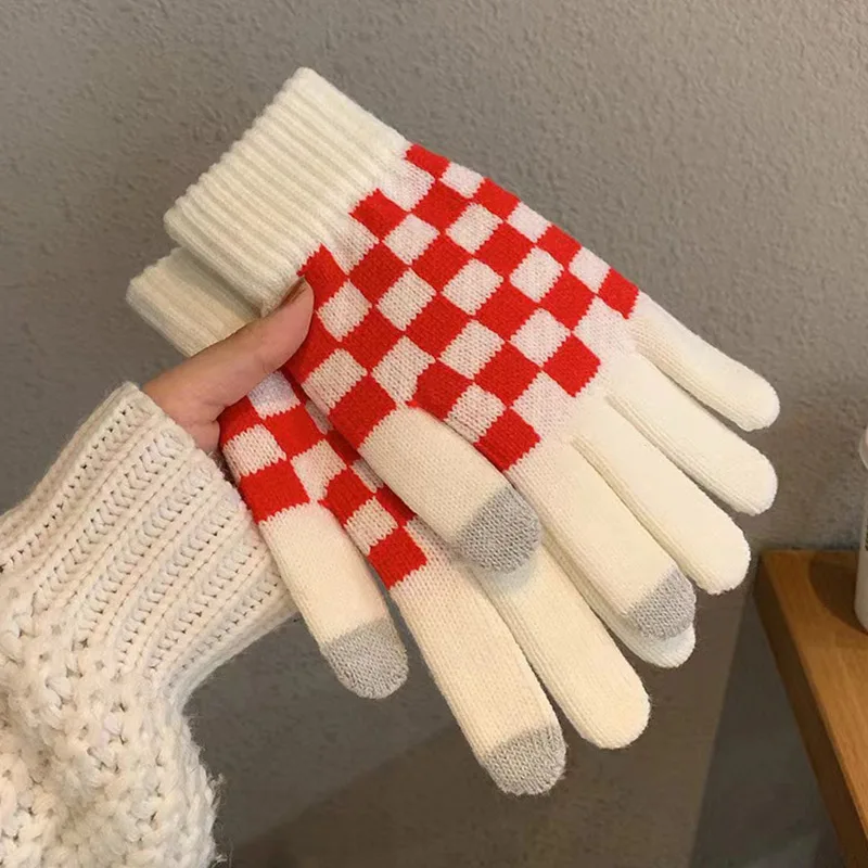 

1Pair Cashmere Knitted Winter Gloves Women's Cashmere Knitted Women Autumn Winter Warm Thick Gloves Touch Screen Skiing Gloves
