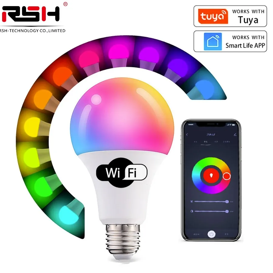 

Tuya WiFi Smart Light Bulb 10W E26 E27 LED RGB Lamp RGB CW Dimmable Timer Function Color Bulb Works with Alexa Google Home