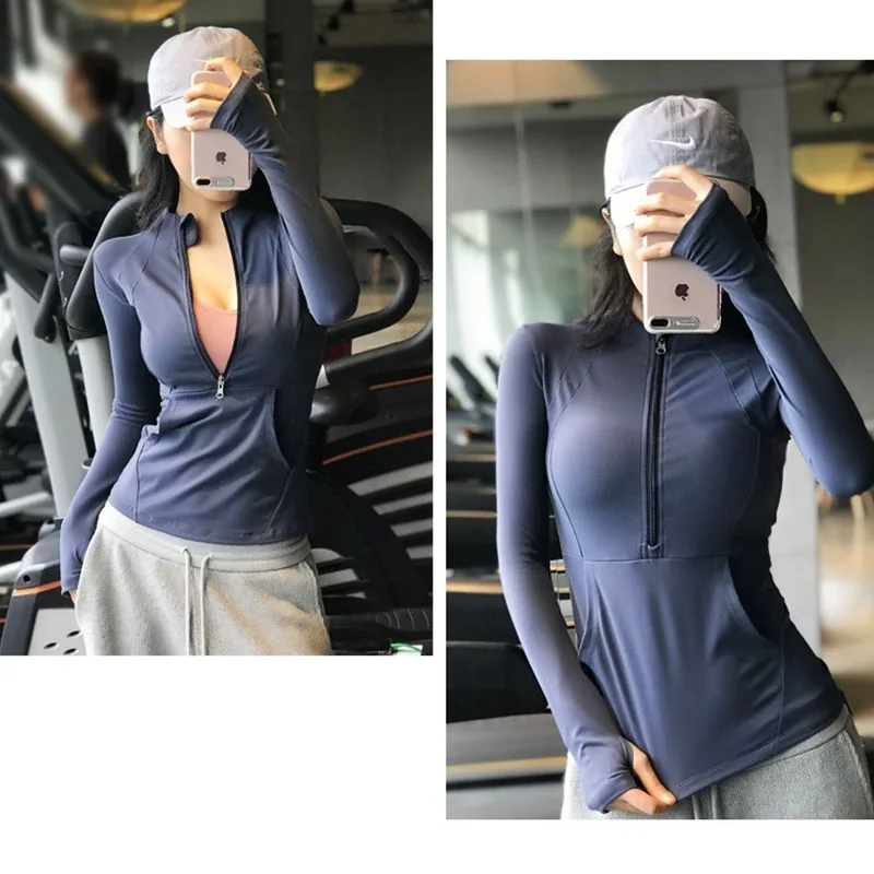 Aiithuug с карманами рубашки для йоги на полумолнии спортивная рубашка длинными