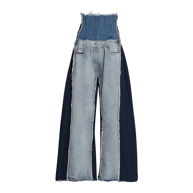Contrast Color Jeans Women's Autumn New Fashion High Waist Drape Loose All-match Thin Mopping Pants Women's Trend