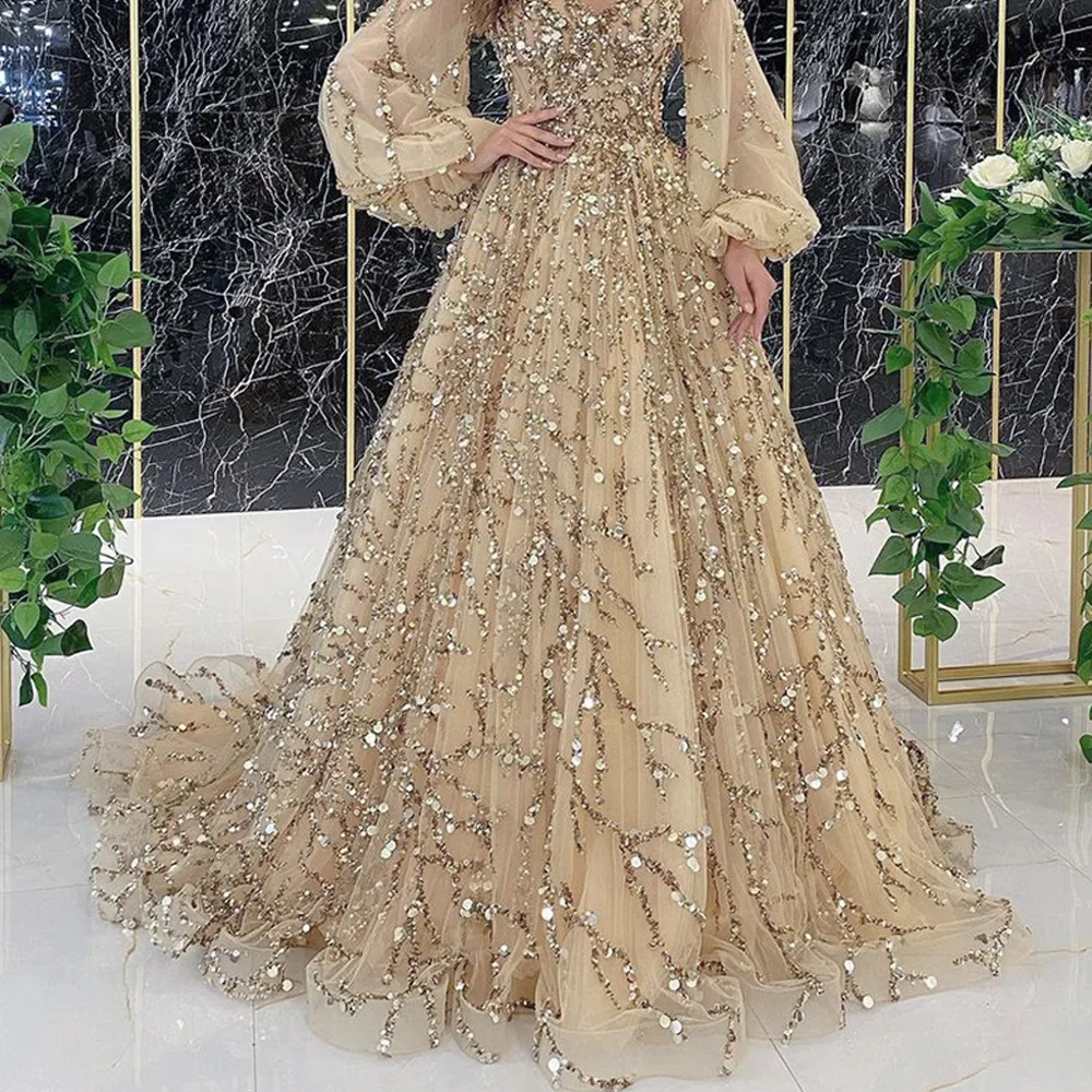 2024 новое золотое роскошное вечернее платье с бисером для тяжелой промышленности