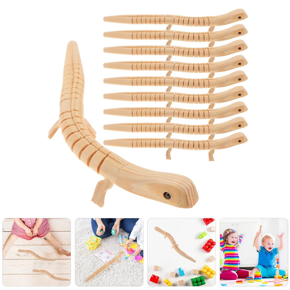 

10 Pcs Toy Round Headed Snake Wooden DIY Lizard Blank Learning Lovely Kids Plaything Model Decor Child