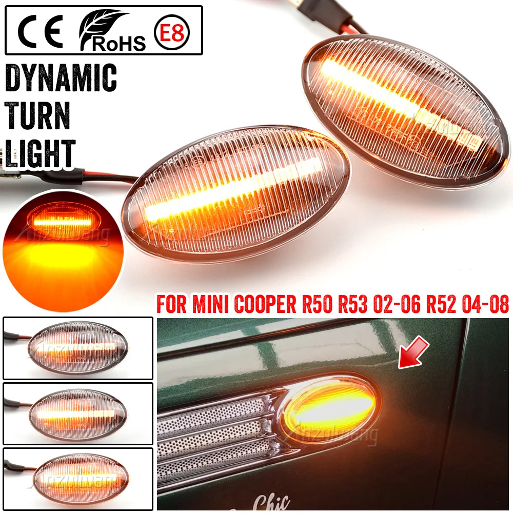 

2x Dynamic LED Side Marker Light For BMW MINI Cooper R50 R52 R53 2002 2003 2004 2005 2006-2008 Side Repeater Blinker Lamp