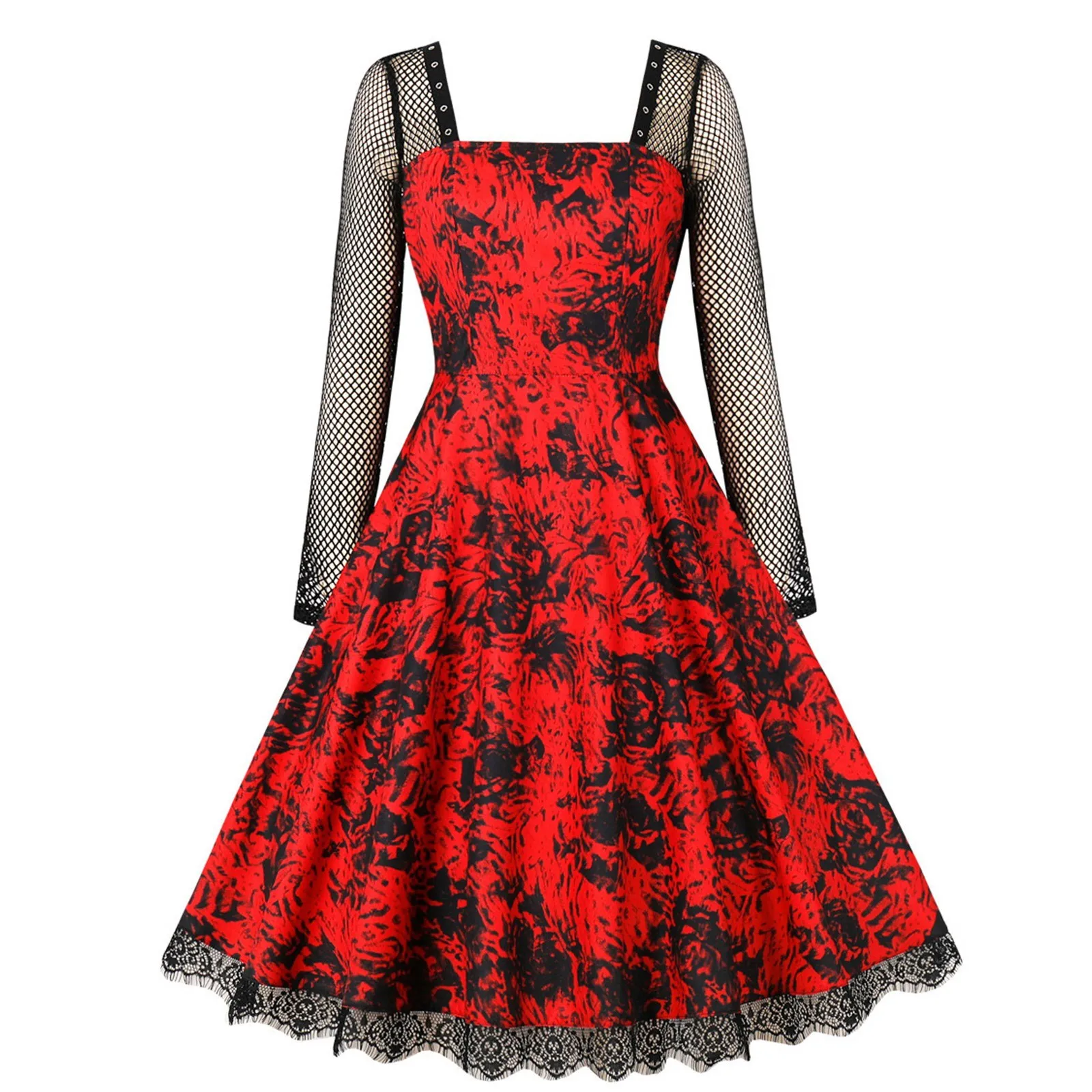 

Gothic Cosplay Women A-line Rose Gothic Lolita Dresses Aesthetic Lace Trim Patchwork Mini Dress Punk Bodycon Sexy Partywear