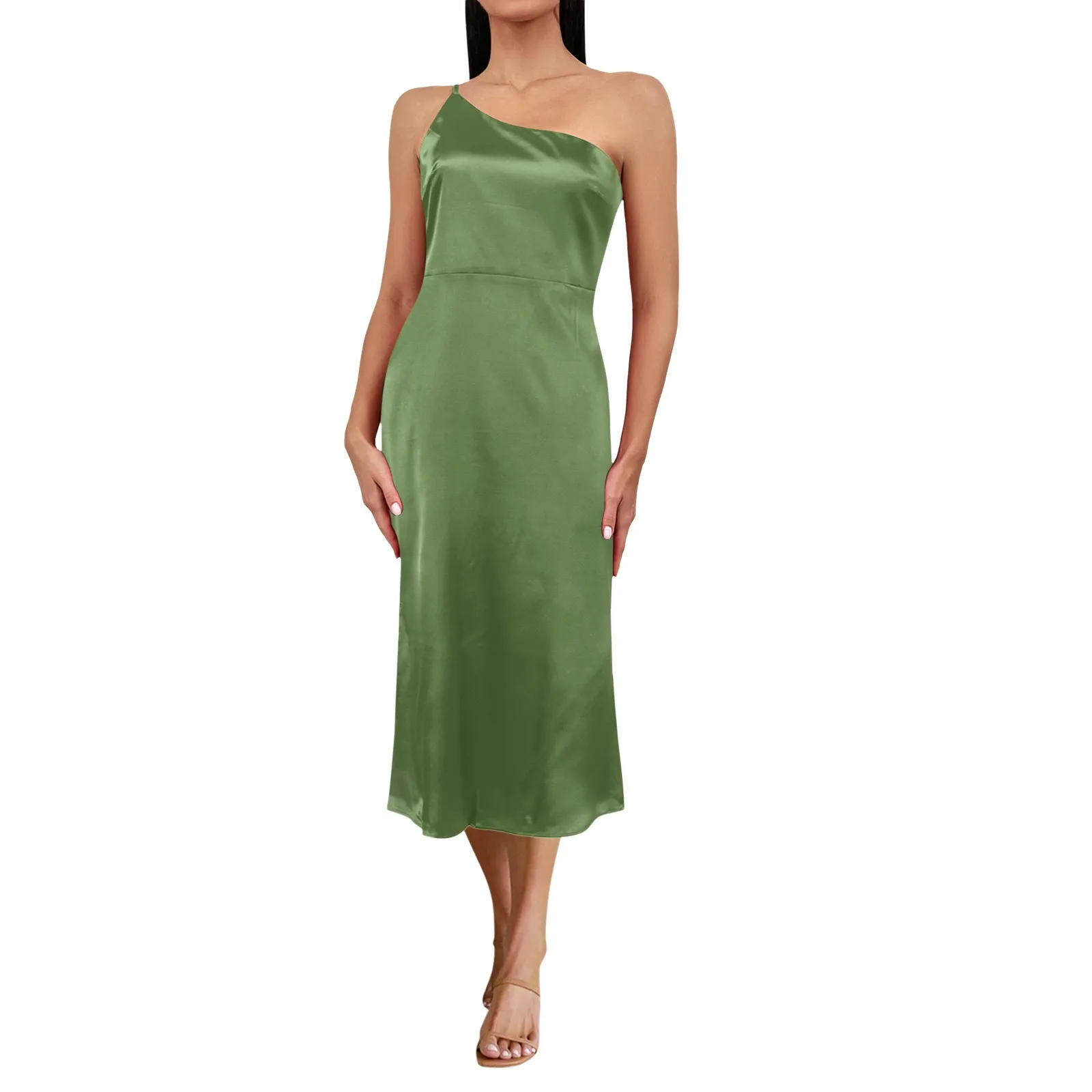 

Europe And The United States Spring And Summer New Waist One Shoulder Sexy Dress Mid Length Dress