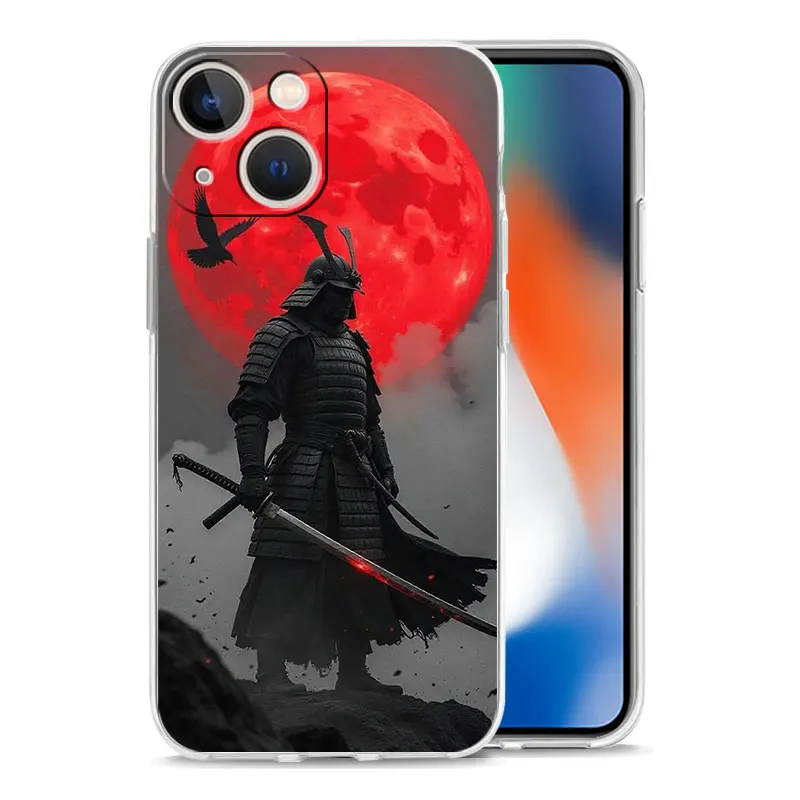 Фото Чехол для iPhone 17 Air, чехлы для iPhone 16, 15, 12, 13, 14 Pro Max, SE, 7, 8 Plus, iPhone 11, прозрачный чехол с японским самураем Бушидо №4