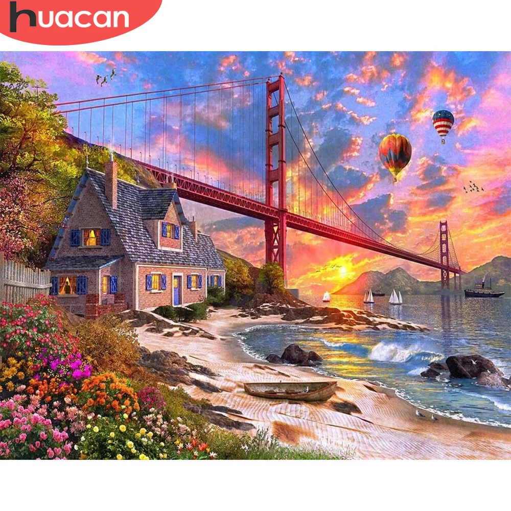 

HUACAN Coloring By Number Bridge Landscape Wall Art DIY Frame Unique Gift Sunset Scenery Picture Acrylic On Canvas Decoration