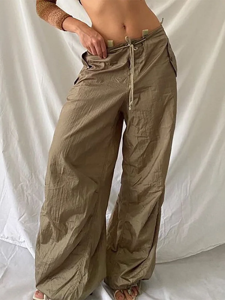 

Женские прямые брюки-карго с низкой талией, зеленые мешковатые облегающие брюки в стиле ретро, уличные пикантные спортивные штаны в стиле Харадзюку, 2023