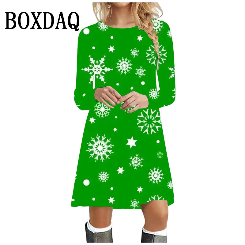 Повседневное женское мини-платье с рождественской елкой модное платье принтом