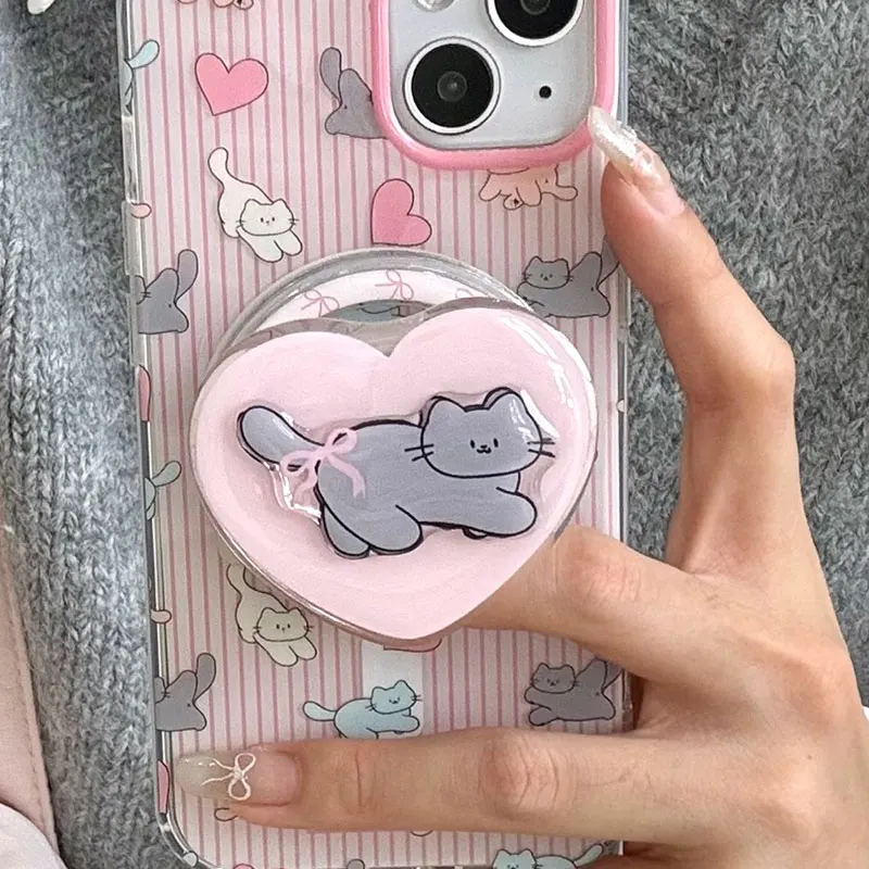 Мультяшный кот Love Heart Серый Розовый бантик для Magsafe Магнитные аксессуары