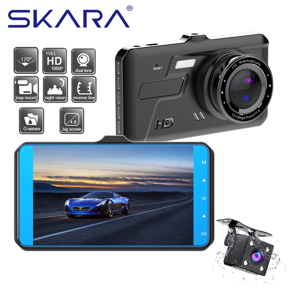 1080P Автомобильный видеорегистратор с двойным объективом 4 дюйма IPS фотокамера