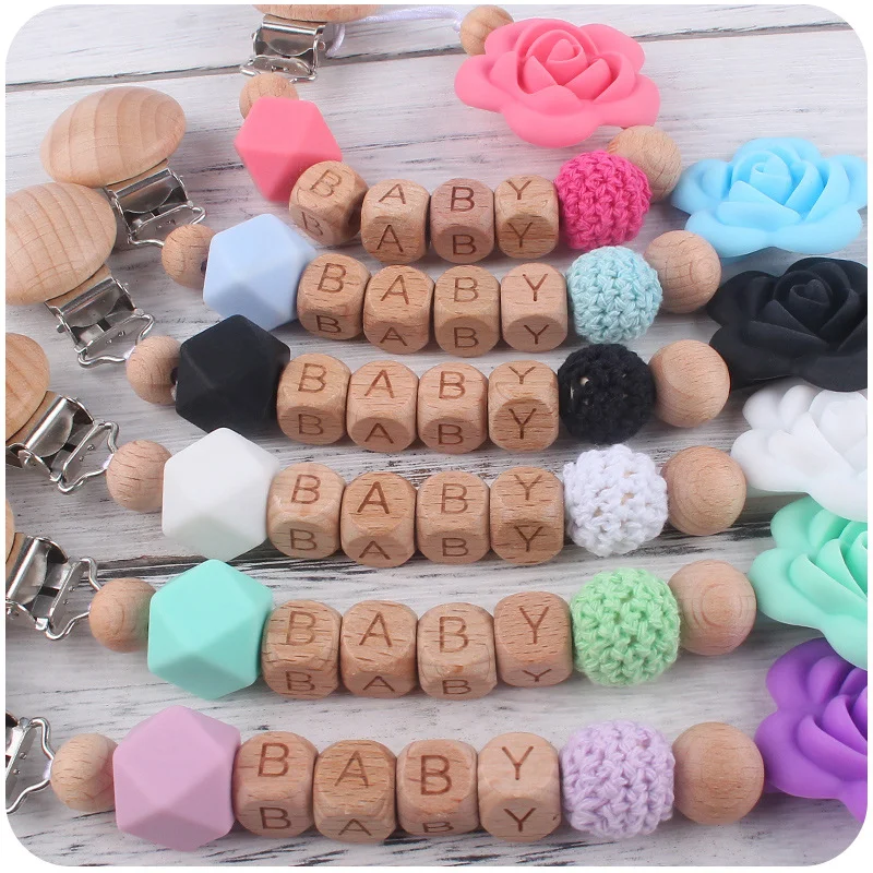 

For Babies Teething Toy Baby Chew Beech Wood Chew Bead Pacifier Clips Dummy Chain Holder Newborn Soother Chains Nipple Holder