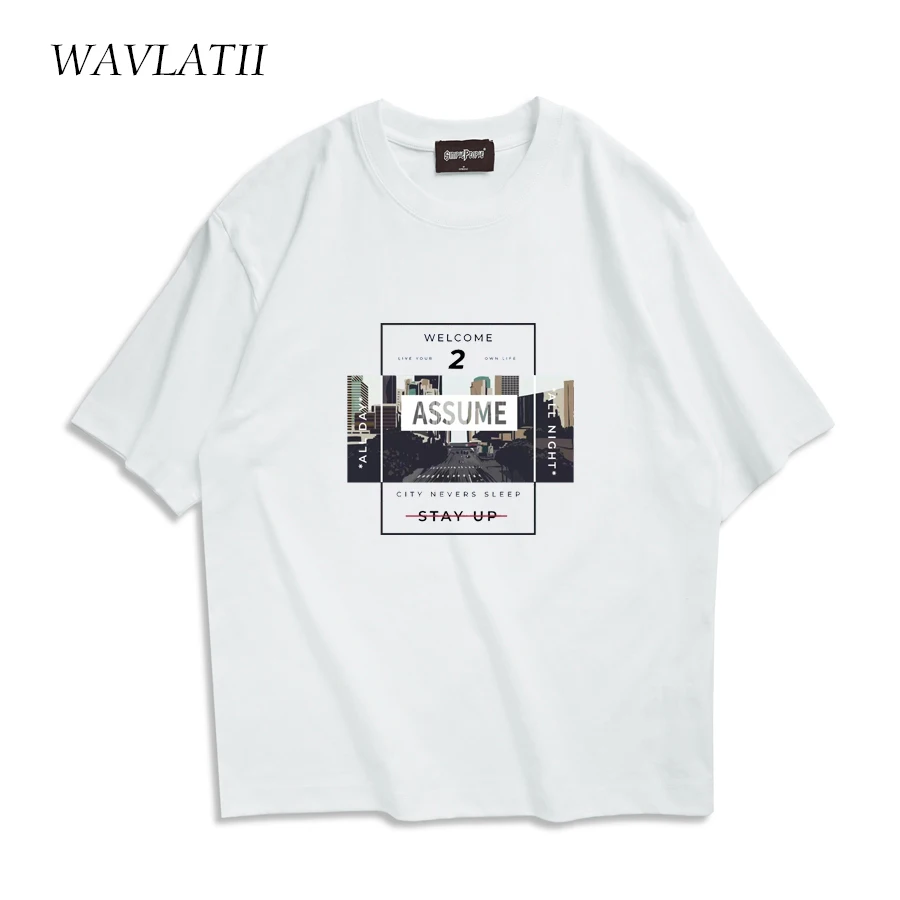 

WAVLATII Men Fashion Summer T shirts Male White Casual Oversized Tees Unisex Black Streetwear Young Short Sleeve Tops WMT2371