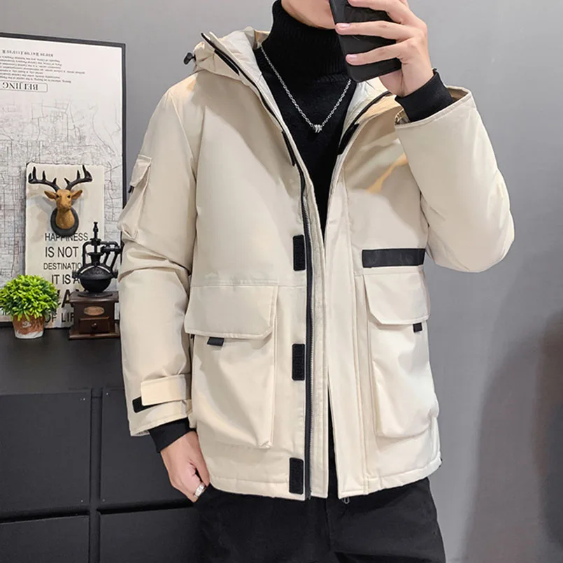 

Hooded Winter 90% White Duck Down Jacket Men Quilted Thick Parkas Cargo Coat Puffer Male Waistcoat Pocket Parka 2022