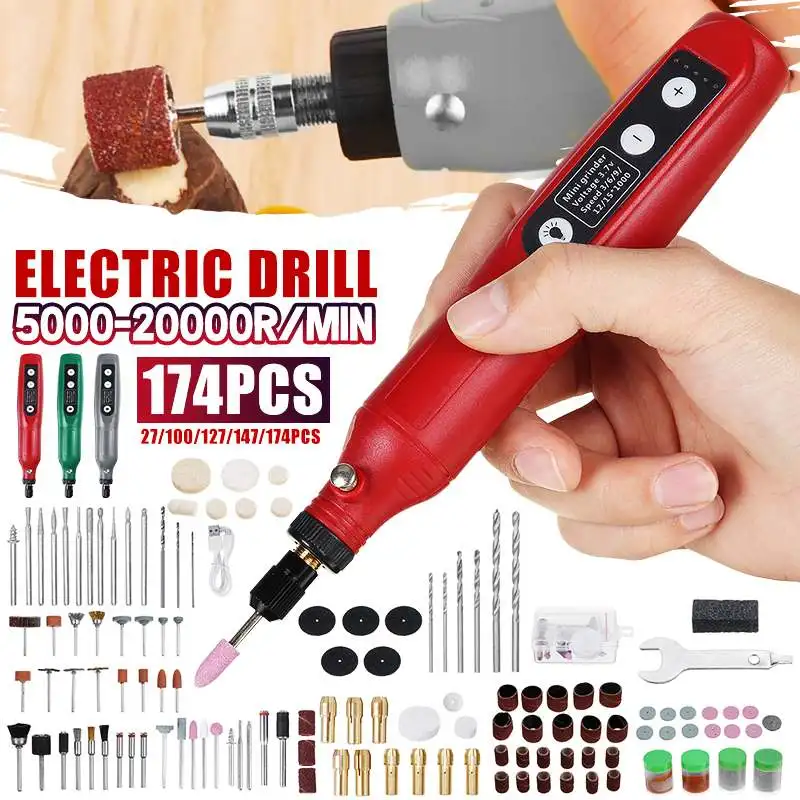 

3.7V Electric Cordless Drill Power Tools Grinder 15000rpm Grinding Set 5-Speed Adjustable Wireless Engraving Pen