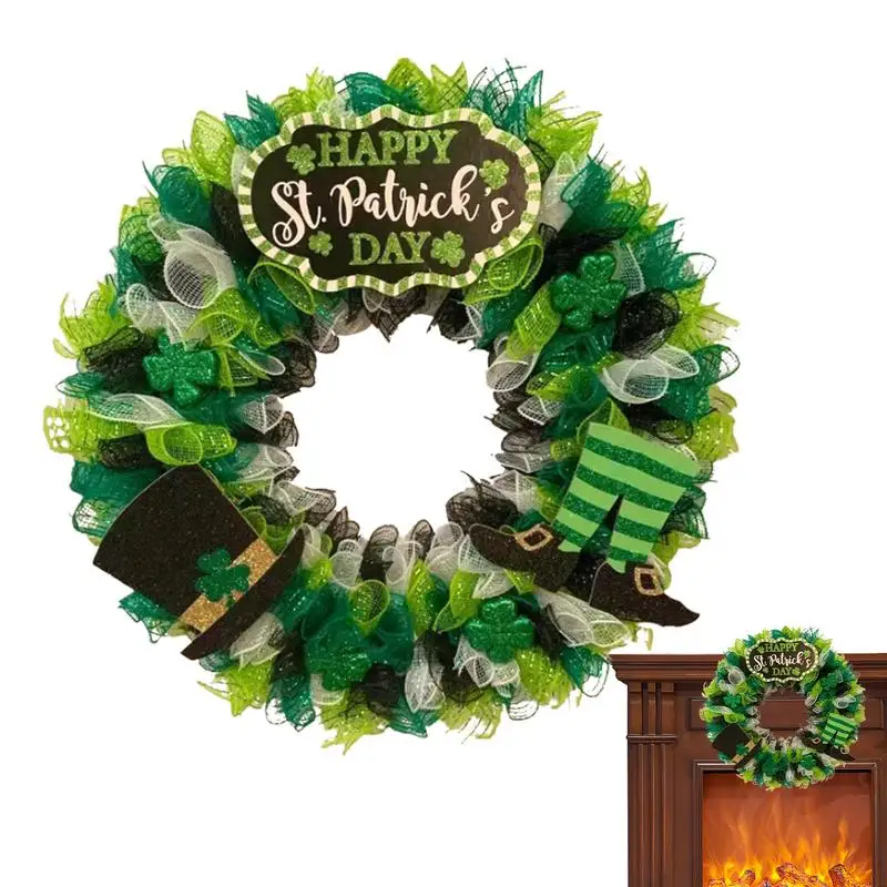 

St Patricks Day Shamrock Wreath Green Welcome Sign For Front Door Irish Clover Door Wreath Rustic Round Wreaths Door Decorations
