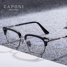 CAPONI Vintage Pure Titanium Glasses Frame Men's Computer Anti Blue Light Spectacles Customized Prescription Eyeglasses JF0017 