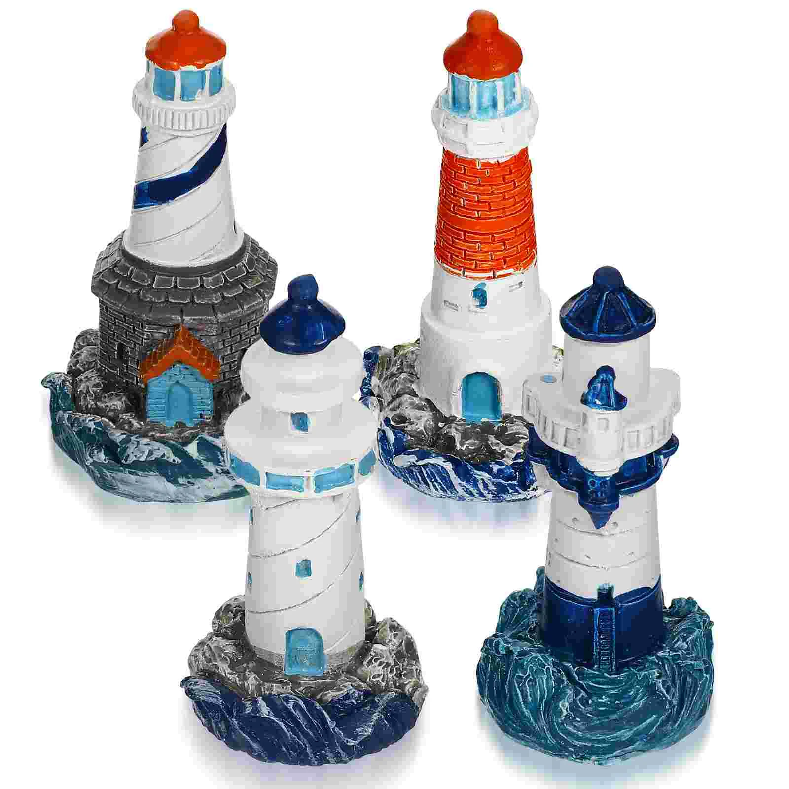 

4 Pcs Mini Resin Figurines Micro Landscape Decorations Ornament Nautical Party Lighthouse