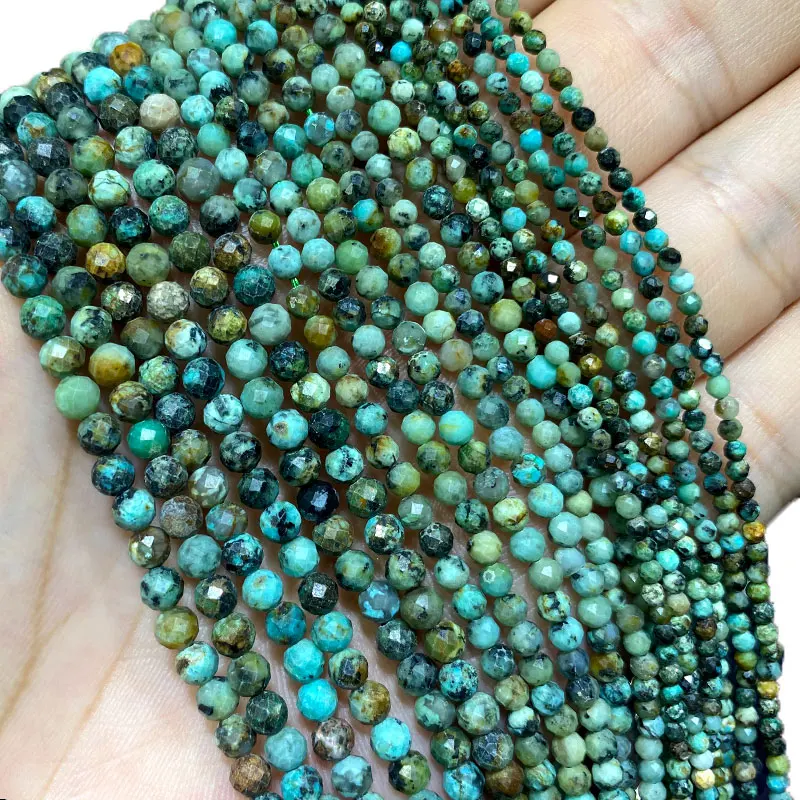 Wholesale 100% Natural Gem Stone African Turquoises Faceted Round Beads For Jewelry Making DIY Bracelet Necklace 2MM 3MM 4MM