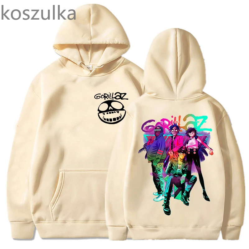 Мужская и женская толстовка Harajuku с принтом Gorillaz унисекс передней задней частью -