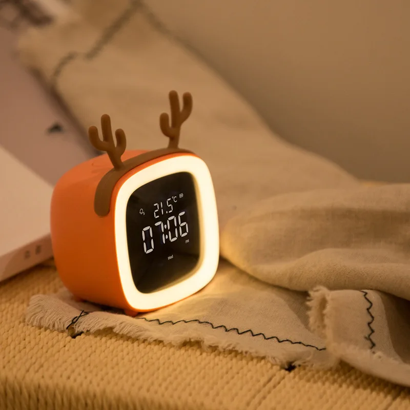 Kids Alarm Clock Cute-TV Night Light Alarm Clock for Children Desk Clock Rechargeable Battery Operated