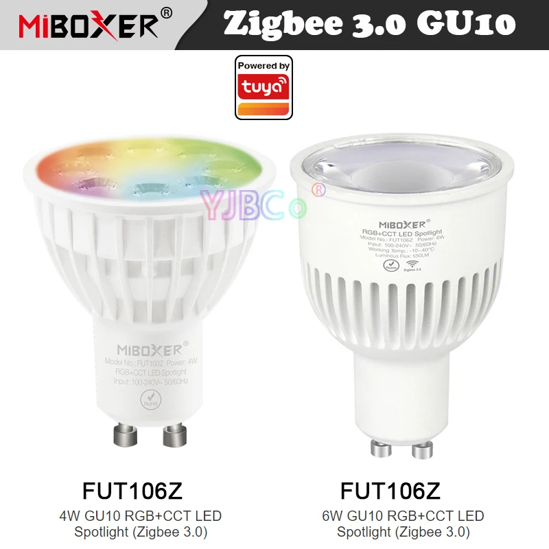 Miboxer 4W 6W GU10 LED Spotlight Dimmable RGB+CCT Light Bulb Zigbee 3.0 Remote/APP/Voice Control Smart Lamp AC 110-220V 50/60HZ