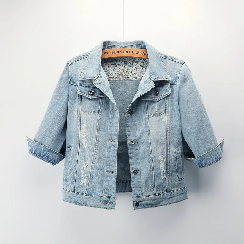 

Short slim and washed new lapel Jean jacket blouse jacket