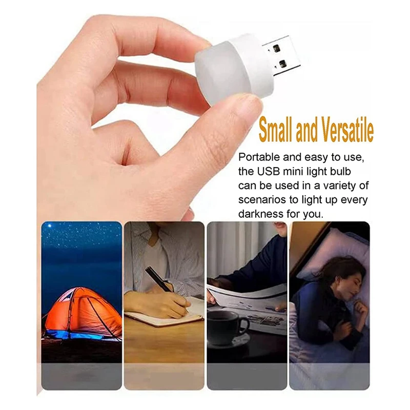 

100Pcs USB Plug Lamp Mini LED Night Light Power Bank Charging Book Lights Small Round Reading Eye Protection