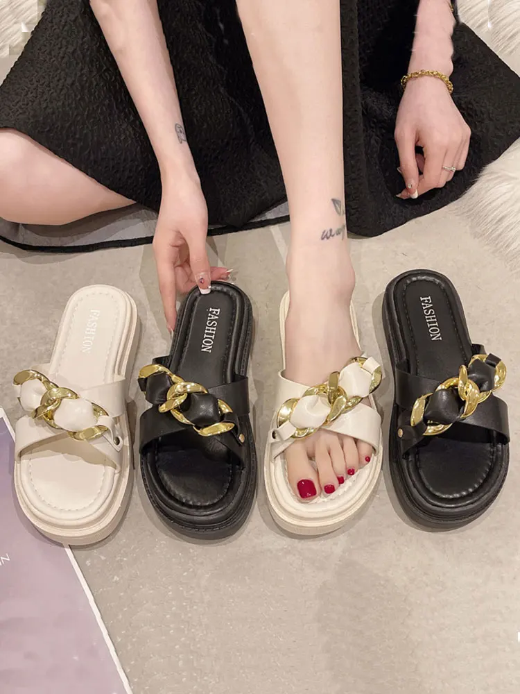 

Шлепанцы женские с заклепками, сланцы, на платформе, Повседневная пляжная обувь, металлические украшения, ПУ кожа, лето 2022