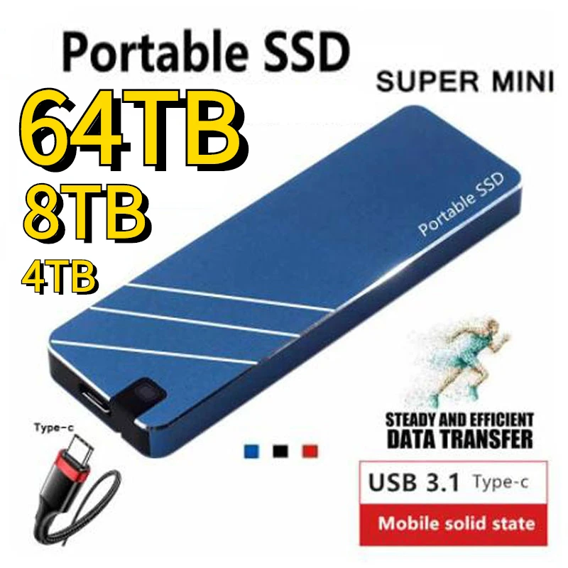 

Портативный высокоскоростной мини-Накопитель SSD на 128 ТБ, 16 Тб, 4 ТБ, жесткие диски на 1 ТБ, Type-C, USB, твердотельные накопители, жесткие диски для ноутбуков