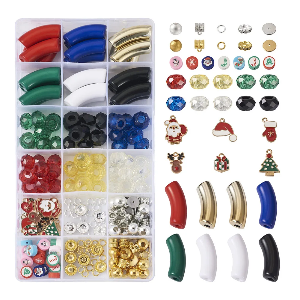

230Pcs Enamel Mixed Colorful Christmas Tree Santa Claus Tube Ornament Charms Bead for Necklace Bracelet Earring Jewelry Finding