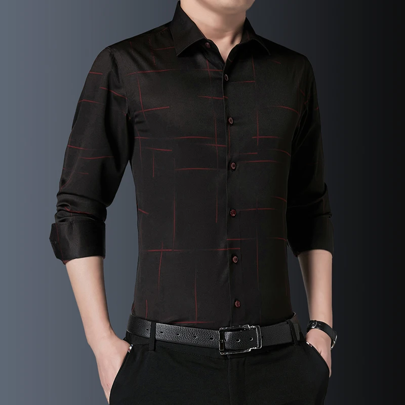 BROWON Brand Smart Casual Shirts for Men Turn-Down Collar Slim Fit Social Work Dress Shirts Spring Long Sleeve Fashion Men Shirt