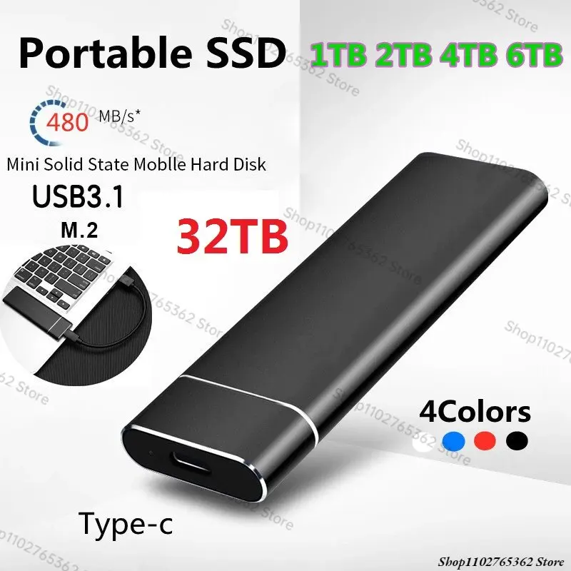 16TB Portable SSD 64TB High-speed Mobile Solid State Drive 2TB 8TB SSD Mobile Hard Drives External Storage Decives for Laptop