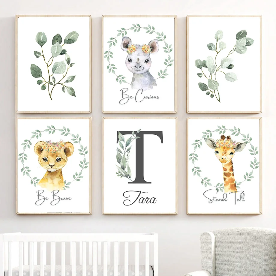 

Elephant Giraffes Lions Zebra Rhino Custom Baby Wall Art Canvas Painting Nordic Posters And Prints Wall Pictures Kids Room Decor