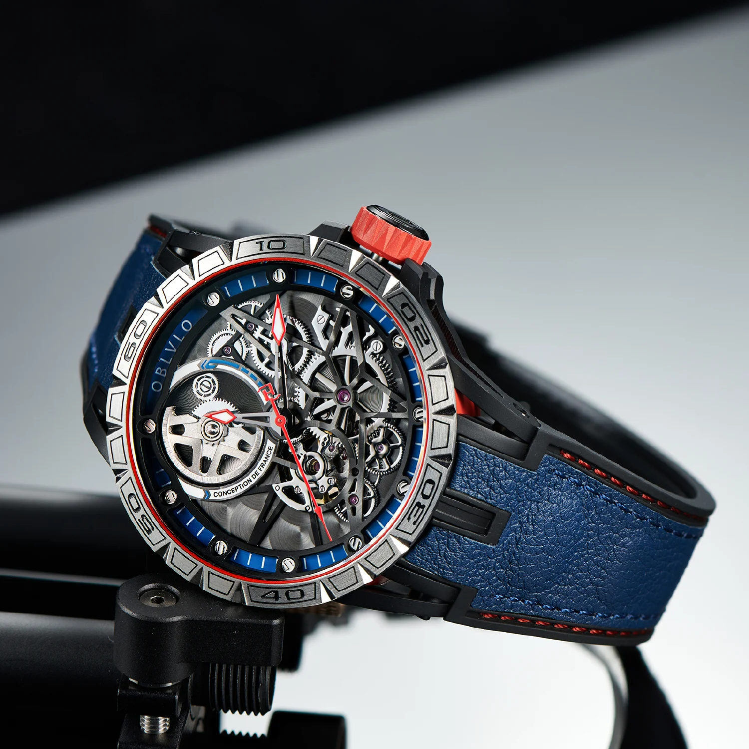 

OBLVLO Designer Skeleton Sport Automatic Mechanical Watch For Men Rubber Strap Sapphire Shockproof Waterproof Diameter 47mm LM