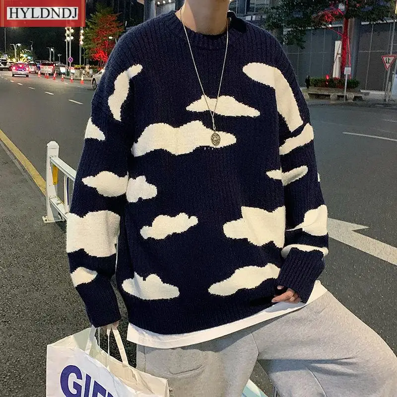 Men Loose O-Neck Long-Sleeved Sweater Mens Jumper Clothes Autumn Winter Cloud Sweater Men Warm Fashion Casual Knitted Pullover