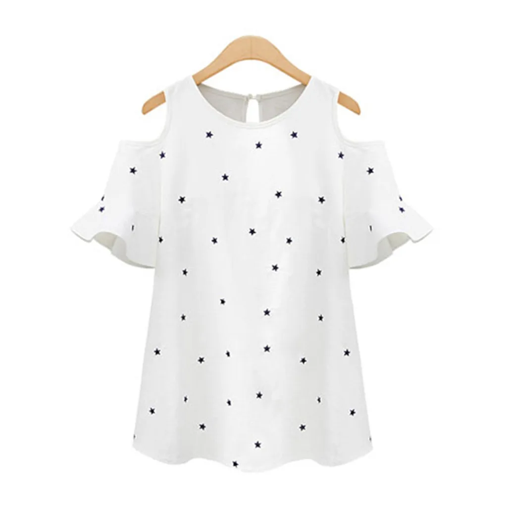 

Loose Off Shirt Size Blouse Women Shoulder Short Top Sleeve Women's Blouse Top Tee Women Stretch Fit