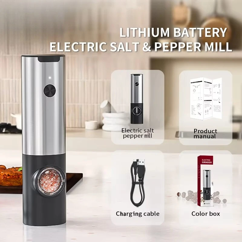 

Электрическая Мельница Для Соли И Перца Из Нержавеющей Стали, Перезаряжаемая Через USB, С Регулируемой Степенью Помола