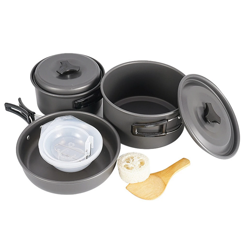 

11PCS/Set Outdoor Camping Cookware Set Portable Cooking Pan Bowl Pot Kit for Hiking Picnic 3-4 People Non-stick Kitchen Utensils