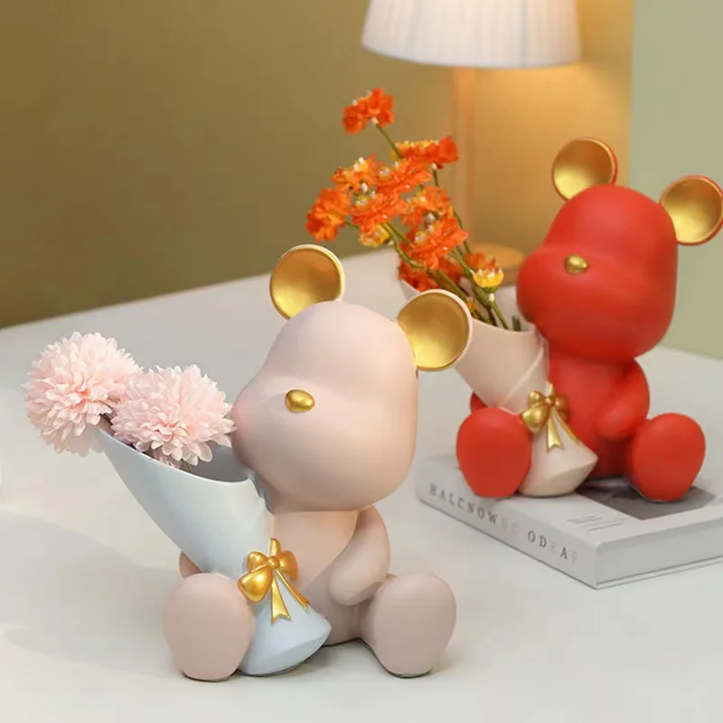 

Japan Style Cute Resin Bear Vase Decor Figurines,Home Living Room Creative Flower Vase Accessories Kids Gift (Buy 2 get 1 free)