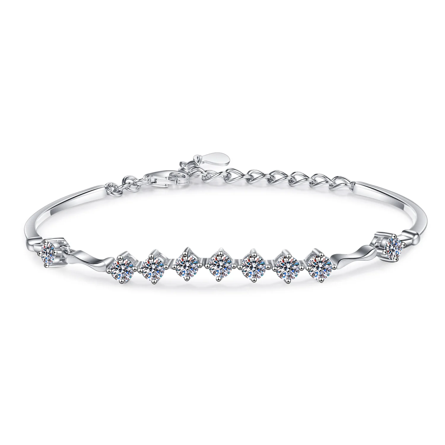 

HTOTOH Charm Bracelets Women Solid Silver 925 Jewelry Round 1.35 CT Moissanite Diamond Wedding Party Bracelet Drop Shipping